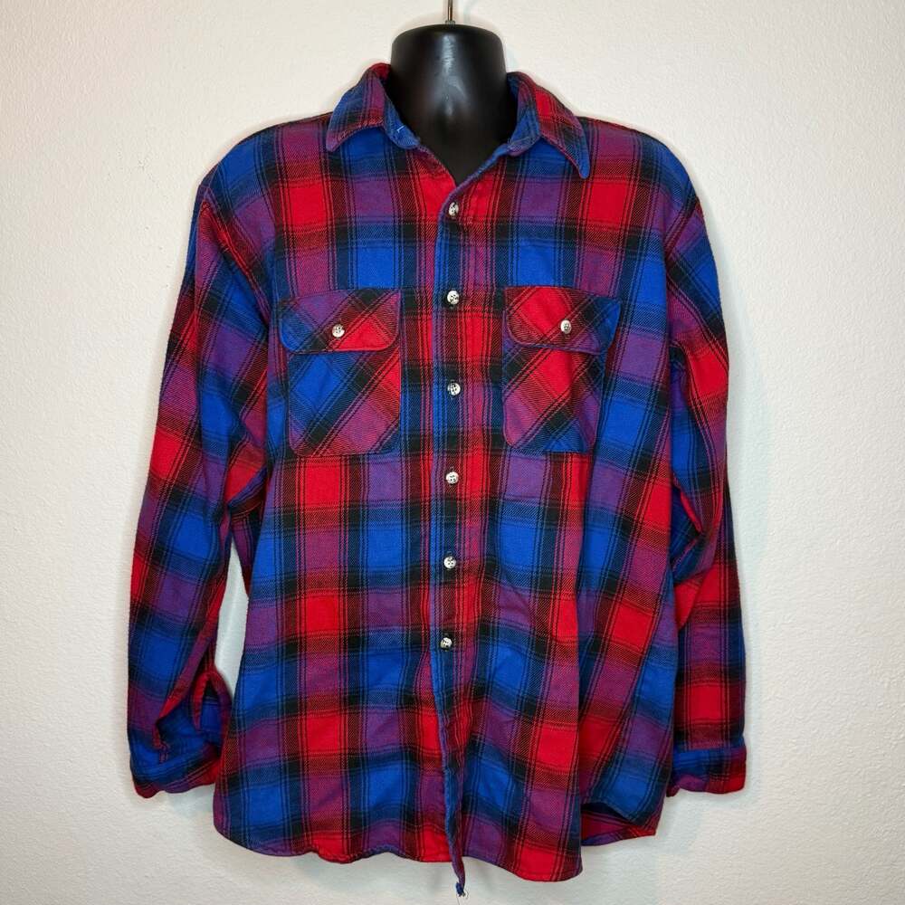Vintage Five Brother Heavy Plaid Red and Blue Flannel Shirt XL Tall